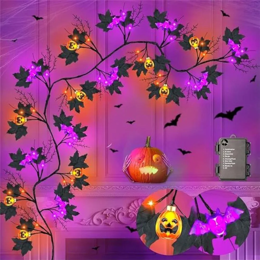 6FT 54 LED Halloween Willow Vine Twig Decor Black Halloween Garland